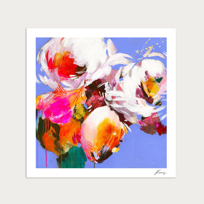 Colorful abstract floral painting on a white background