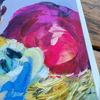 Colorful abstract painting on a wooden surface