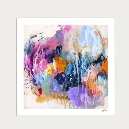 Abstract painting with vibrant colors on a white background