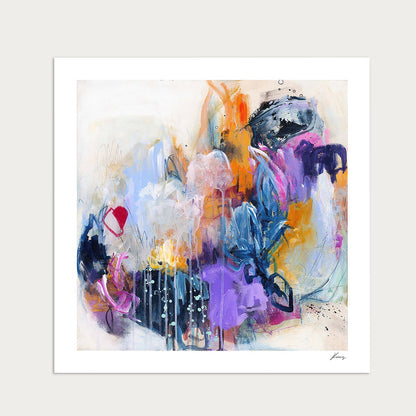 Abstract art print with colorful brush strokes on a white background