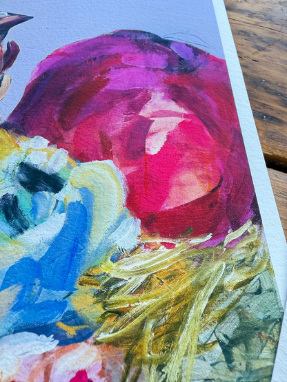 Colorful abstract painting on a wooden surface